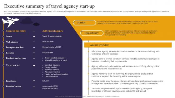 Executive Summary Of Travel Agency Start Up Travel Consultant Business BP SS