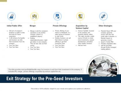 Exit strategy for the pre seed investors pitch deck raise funding pre seed money ppt download
