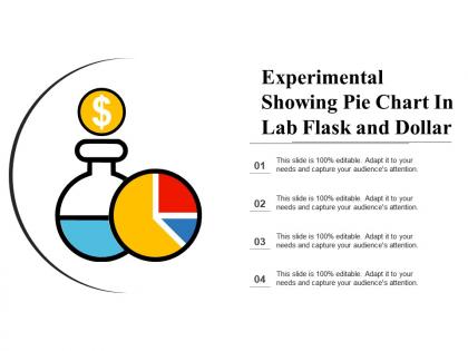 Experimental showing pie chart in lab flask and dollar