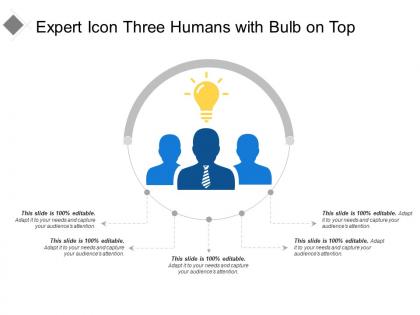 Expert icon three humans with bulb on top