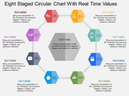 Ey eight staged circular chart with real time values flat powerpoint design