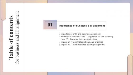 F50 Business And It Alignment For Table Of Contents Ppt Slides Backgrounds Ppt Professional Example Introduction
