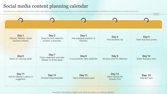 F836 Social Media Content Planning Calendar Marketing Plan To Enhance Business Performance Mkt Ss