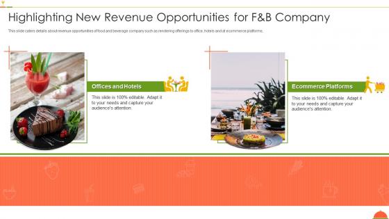 F and b firm investor funding deck highlighting new revenue opportunities for f and b company