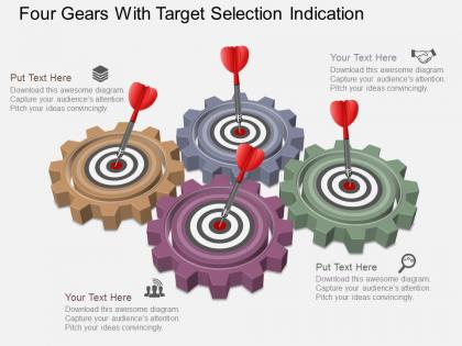 Fa four gears with target selection indication powerpoint template