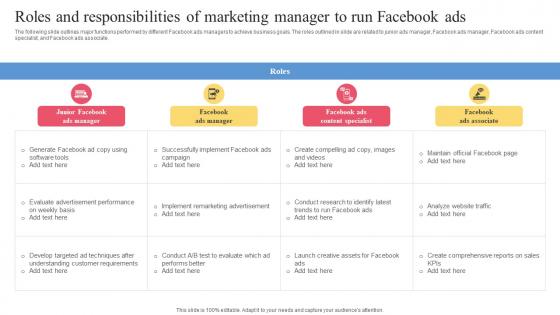 Facebook Ads Strategy To Improve Roles And Responsibilities Of Marketing Manager Strategy SS V