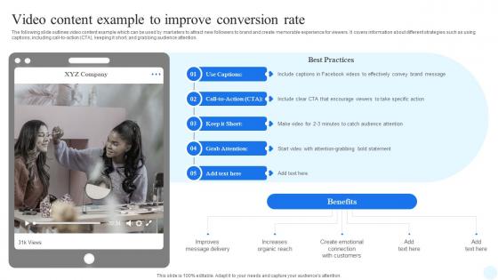 Facebook Advertising Strategy Video Content Example To Improve Conversion Rate Strategy SS V