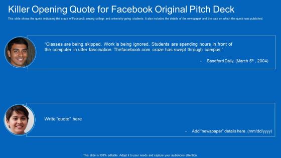 Facebook original killer opening quote for facebook original pitch deck