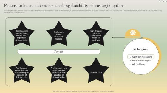 Factors To Be Considered For Checking Feasibility Complete Strategic Analysis Strategy SS V