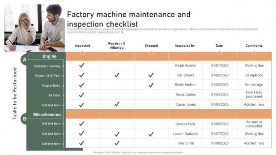 Factory Machine Maintenance And Inspection Checklist Effective Production Planning And Control Management System