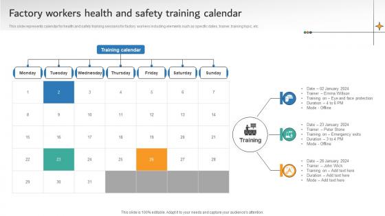 Factory Workers Health And Safety Training Calendar