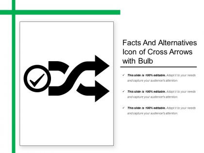 Facts and alternatives icon of cross arrows with bulb
