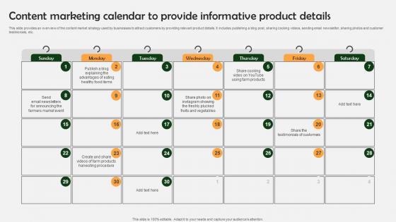 Farm Produce Marketing Approach Content Marketing Calendar To Provide Informative Strategy SS V
