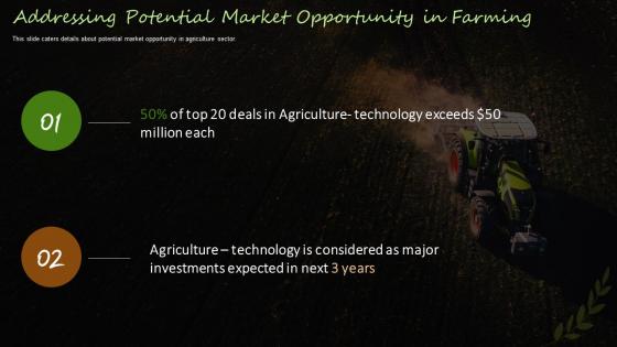 Farming Firm Elevator Pitch Deck Addressing Potential Market Opportunity In Farming