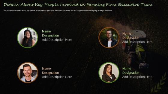 Farming Firm Elevator Pitch Deck Details About Key People Involved In Farming Firm Executive Team