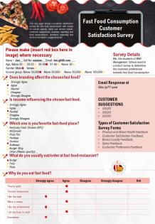 Fast food consumption customer satisfaction survey presentation report infographic ppt pdf document