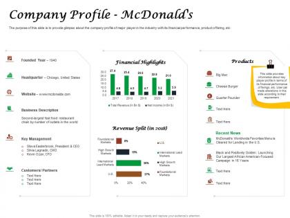 Fast food restaurant business company profile mcdonalds ppt powerpoint infographics