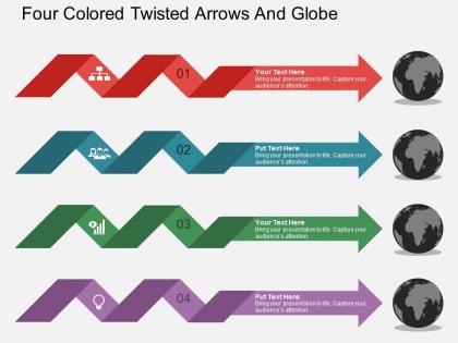 Fb four colored twisted arrows and globe flat powerpoint design