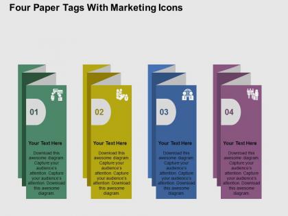Fc four paper tags with marketing icons flat powerpoint design
