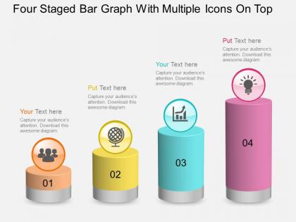 Fc four staged bar graph with multiple icons on top powerpoint template