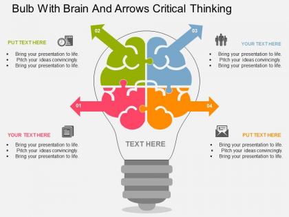 Fd bulb with brain and arrows critical thinking flat powerpoint design