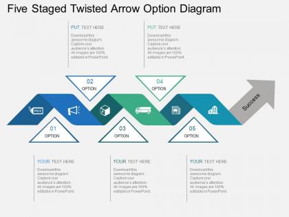 Fd five staged twisted arrow option diagram flat powerpoint design