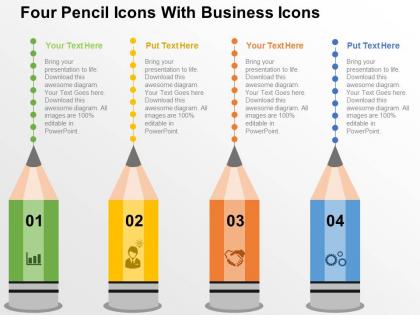 Fd four pencil icons with business icons flat powerpoint design
