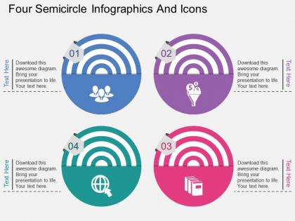 Fd four semicircle infographics and icons flat powerpoint design