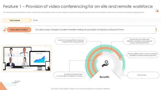 video conference presentation ppt Feature 1 Provision Of Video Conferencing For On Site Integrating Online Communication Tools PM SS