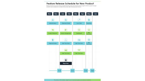Feature Release Schedule For New Product One Pager Sample Example Document