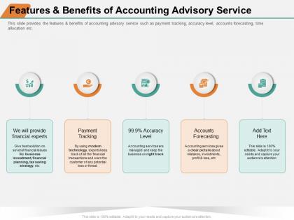 Features and benefits of accounting advisory service provide ppt powerpoint presentation inspiration