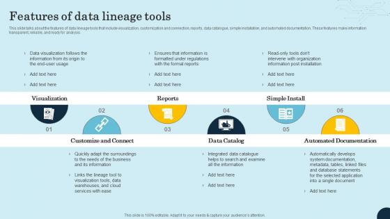 Features Of Data Lineage Tools Data Lineage Types It Ppt Brochure