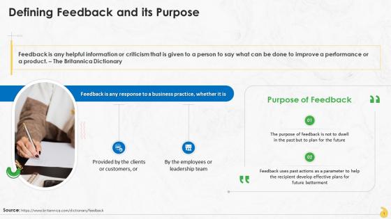 Feedback And Its Purpose Defined Training Ppt