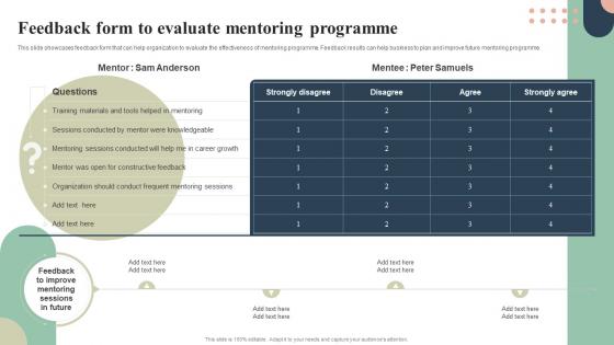 Feedback Form To Evaluate Mentoring Programme Mentoring Plan For Employee Growth And Development