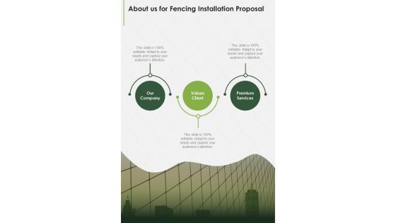 Fencing Installation Proposal About Us One Pager Sample Example Document