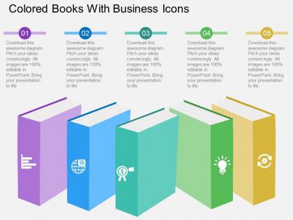 Ff colored books with business icons flat powerpoint design