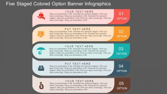 Ff five staged colored option banner infographics flat powerpoint design
