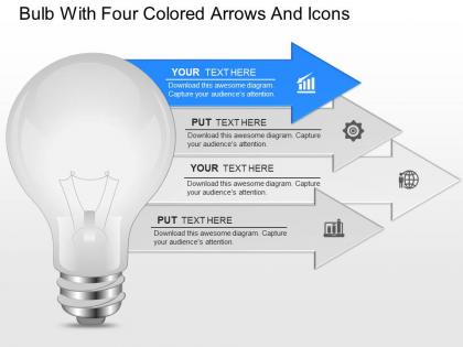 Fh bulb with four colored arrows and icons powerpoint template