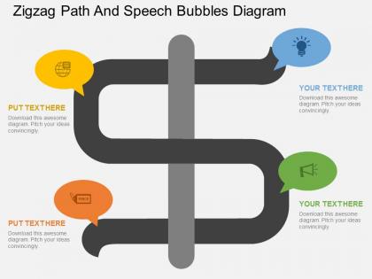 Fh zigzag path and speech bubbles diagram flat powerpoint design