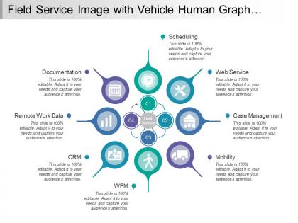 Field service image with vehicle human graph calendar clock icons