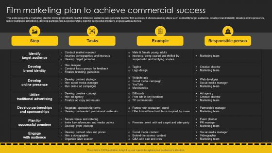 Film Marketing Plan To Achieve Commercial Movie Marketing Plan To Create Awareness Strategy SS V