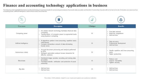 Finance And Accounting Technology Applications In Business