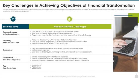 Finance and accounting transformation strategy key challenges in achieving objectives of financial