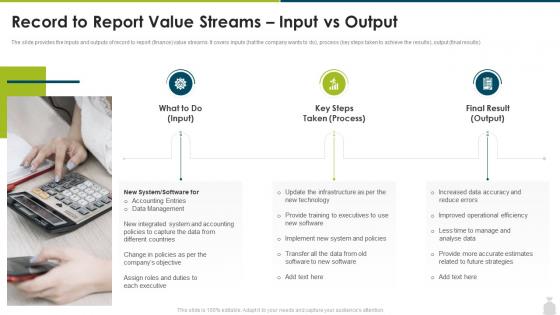Finance and accounting transformation strategy record to report value streams input vs output