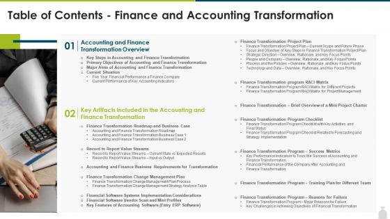Finance and accounting transformation strategy table of contents finance and accounting