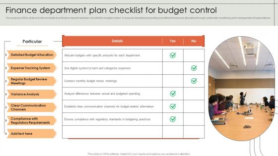 Finance Department Plan Checklist For Budget Control