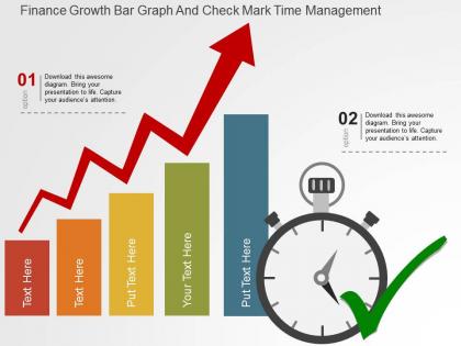 Finance growth bar graph and check mark time management flat powerpoint design