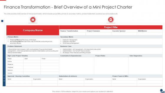 Finance Transformation Brief Overview Of A Mini Project Charter