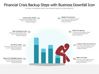 Financial crisis backup steps with business downfall icon