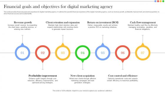 Financial Goals And Objectives For Financial Summary And Analysis For Digital Marketing Agency